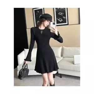 여성 스커트 블랙 펀칭 니트 원피스 이너 OP1