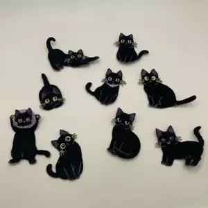 턴인  검정 고양이 9종세트 열접착와펜 자수와펜 패치 와팬
