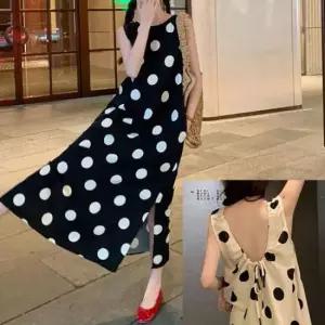 뷔스티에원피스 도트 민소매 원피스 일자핏 뒷트임 밑단 양쪽 트임