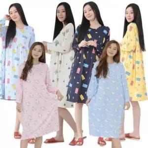 가을잠옷 bns 여성 피치 원피스 잠옷 빅사이즈 강아지 곰돌이 캔디베어 실내복 스판원단 홈웨어 파자마 ops