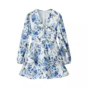 엘럽 여자 플라워 원피스 여름 아이템 벌룬 린넨 프린트 브이넥 소매 원템2