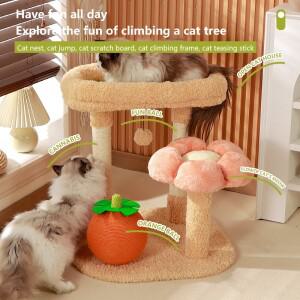 공간 절약형 2-in-1 고양이 나무, 침대 포함, 다층 터치 스탠드, 사계절용 시잘 스크래칭 포스트, 가정용