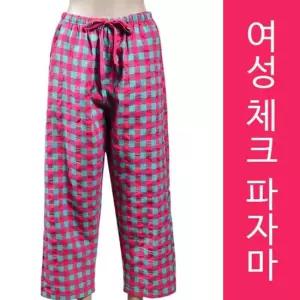 백곰)허리리본 주머니포켓 체크무늬 여성 9부 파자마 스타킹 여성내의 팬츠
