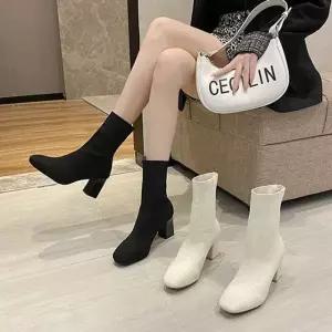 여성 니트재질 숏 앵클부츠 삭스부츠 겨울부츠 블랙