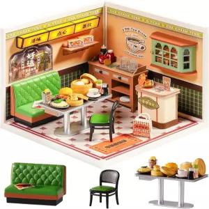 롤라이프 슈퍼 크리에이터 시리즈 DIY 미니 홍콩 바이트 카페 인형의 집 키트 액션 수집품 피규어를 위한