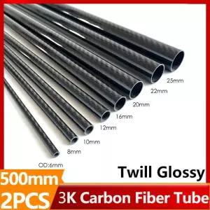 DJI 2개 3k 풀 카본 파이버 튜브 트윌 광택 하드 파이프 길이 500mm 6mm~60mm RC 비행기 드론 부품