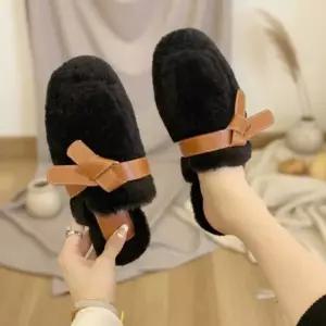 [다잇템] 여성 평평한 FW 리본 양털 슬리퍼