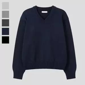 남자 퓨어 브이넥 크롭 긴팔 니트티 RM-KN-Q070-네이비