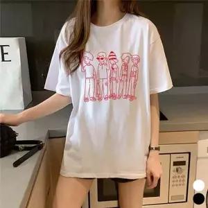 [RIZPICK]키치 무드 캐릭터 프린팅 박시핏 반팔 티셔츠 데일리