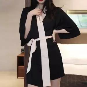 극세사가운 배색라인 레터링 여성 실크 로브 골프가운 샤워가운