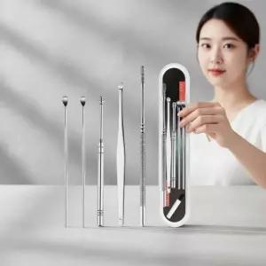 스테인리스 귀이개 5종 세트 귀지 제거 도구 전용 케이스 포함