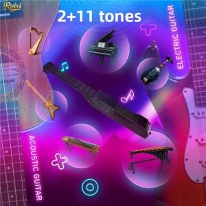 미니 스마트 일렉트릭 기타 7/12 프렛 디지털 헤드리스 블루투스 MIDI가있는 어린이 초보자를위한 휴대용