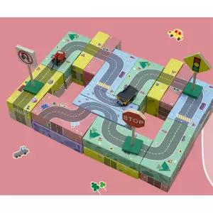 어린이집 창의력발달교구 도로연결 종이벽돌블록 실내놀이 상상력 EQ