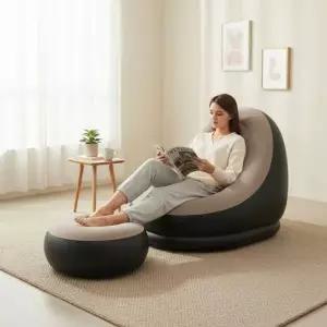 휴대용 에어소파 1인용 캠핑체어 발받침 쿠션 야외 접이식