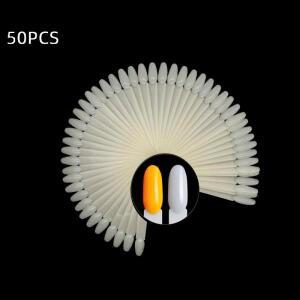 50Pcs 컬러 카드 네일 팁 디스플레이 젤 매니큐어 연습 보드 도구 팬 모양 팔레트 호환 명확한 자연 색상