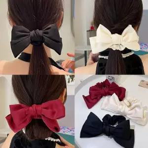 예쁜 여성 왕 리본 머리끈 곱창 새틴 슈슈 곱창밴드