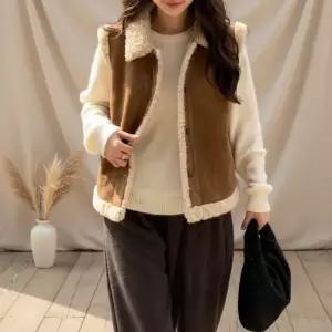 여성 겨울용 따뜻한 데일리 양털 카라 무스탕 조끼