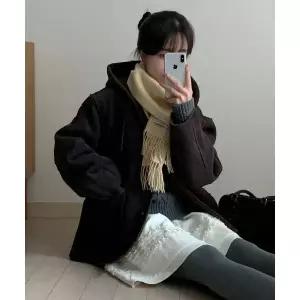 코드그라피 CGP 우먼 스웨이드 후드 점퍼 무스탕_다크브라운 961262