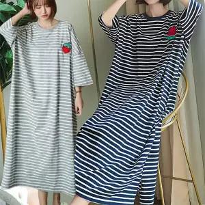 [로즈엘리]넉넉핏 후르츠 반팔 스트라이프 롱원피스 여름원피스 3컬러 택1 2026