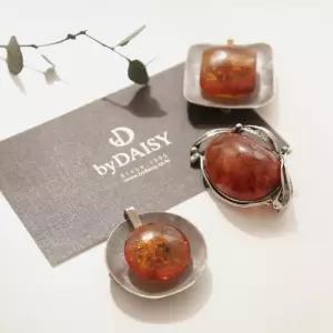 [제이로렌]바이데이지 도형 호박 엔틱 실버 브로치 Bb0353