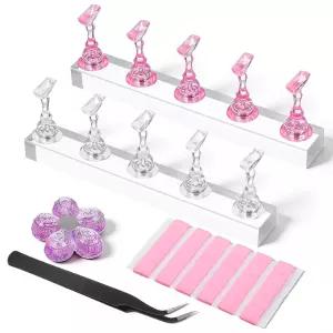 Sibba 2 프레스용 네일 스탠드 세트 디스플레이 페인팅용 홀더 핀셋 플라워 있는 아크릴 업그레이드 연습용