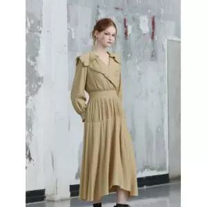 에고이스트 베이지 플리츠 카라 롱 언발 원피스 EN3WO864 721319