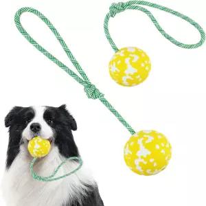 로프 위의 포세일러 개 장난감 공 공격적인 츄어 헤비 듀티 자연 대나무 섬유 및 고무 씹기/견/페치 훈련