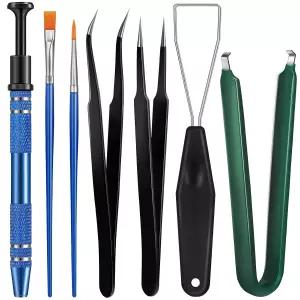 미나티 9피스 키보드 윤활유 스위치 풀러 키트 Ic 추출기 키 캡 엘보우 핀셋 뾰족한 플랫 헤드 그리스