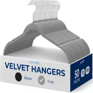 SereneLife 50피스 셔츠 행거 360 회전 고리가 있는 프리미엄 논슬립 벨벳 팩 상의 재킷 블라우스 스트래피