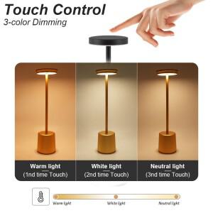 심플 LED 충전식 터치 메탈 테이블 램프 3색 침실 무선 데스크 바 야외 장식 야간 조명