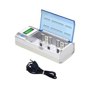 LCD 디스플레이 스마트 배터리 충전기, EU, US 플러그, 1.2V NiMH AA, C, D 사이즈, 9V 충전식 범용 6 슬롯