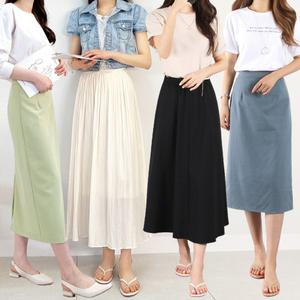 여성 롱스커트/치마바지/원피스/빅사이즈~3XL/밴딩/플레어/플리츠/샤스커트/청 데님/면치마/H라인/A라인/미디/하이웨스트/정장 유니폼 하객룩 봄 여름 가을