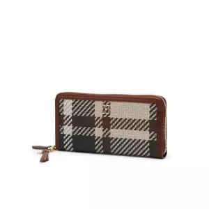 [롯데백화점]닥스 액세서리 [쇼핑백동봉] [TARTAN CHECK MIX] 브라운 타탄체크 가죽배색 지퍼장지갑 DCWA3E