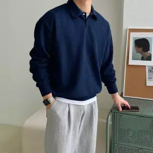 러버 단추 카라 오버핏 루즈 남여공용 커플 데일리 레이어드 빅사이즈 니트