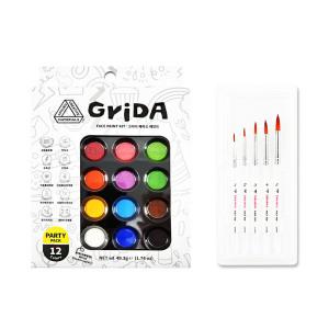officeseller 페이스페인팅 : 그리다 페이스 페인트 파티팩 12색 단아미 750 세필붓 5본세트 (세트구성)