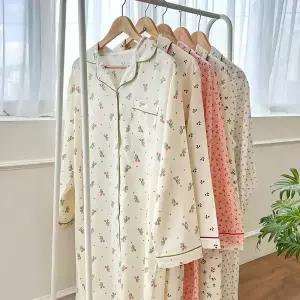 여성 지지미 카라 원피스 파자마 루즈핏 잠옷