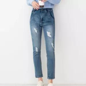 ONM 여성 데일리 캐주얼 하이웨스트 워싱 스판 스키니 청