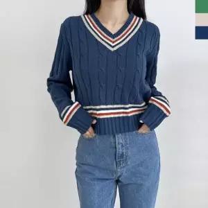 ONM CAT 1051 여자 브이넥 꽈배기니트 라운드넥니트 브이