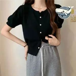 ONM 파스텔 컬러 라운드넥 반팔 가디건 크롭형 여름