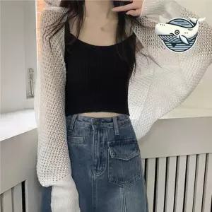 ONM 여성 여름 그물니트 가벼운 볼레로 쿨한 스타일