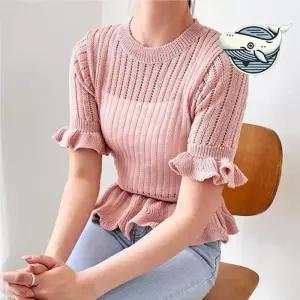 ONM 여름 트렌드 시스루 니트 반팔 프릴 소매