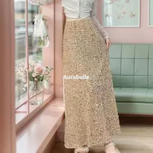 [라일리의류] Rly 아우라벨르 크림골드베이지 밴딩스팽글 롱스커트 벨