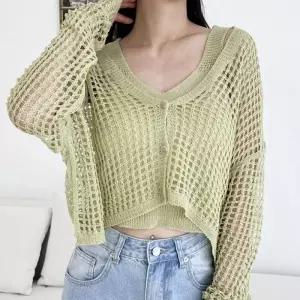 ONM 크롭 여성 가디건 그물 나시티 여자 가디건 세트 2색