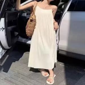 ONM 여자 2컬러 휴양지룩 주름 플리츠 끈나시 롱원피스