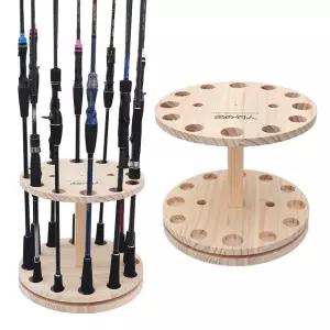 우드 라운드 12구 로드 낚시대 회전 거치대 원목 진열대 전시대