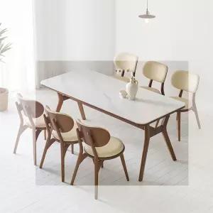 [우아미가구]파연샘 12T 통세라믹 화이트 고무나무 원목 식탁 6인용(의자 미