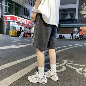 7부 와이드 청반바지 남자 밴딩 버뮤다 팬츠 남자 데일리 캐주얼