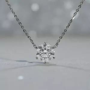 백금(PT) 1캐럿 랩다이아몬드 라운드 솔리테어 6프롱 목걸이