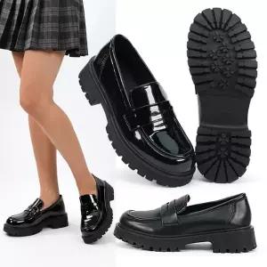 젠틀러슈 여성 통굽 페니 로퍼 구두 PU 에나멜 선택 플랫폼 4cm 통굽 키높이 데일리 출근 세미정장 캐주얼