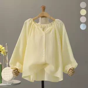 [모노시크] 아이리 V트임 나그랑 퍼프 블라우스_MNBS638